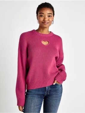 Splendid Raspberry Heart Cutout Crewneck Sweater